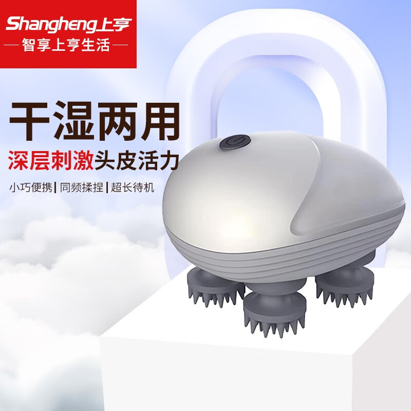 上亨(shanghengHZH-JKT001头部按摩器按摩仪电动揉捏头皮家用抓头器自动头部按摩爪头部按摩干湿两用标准银白