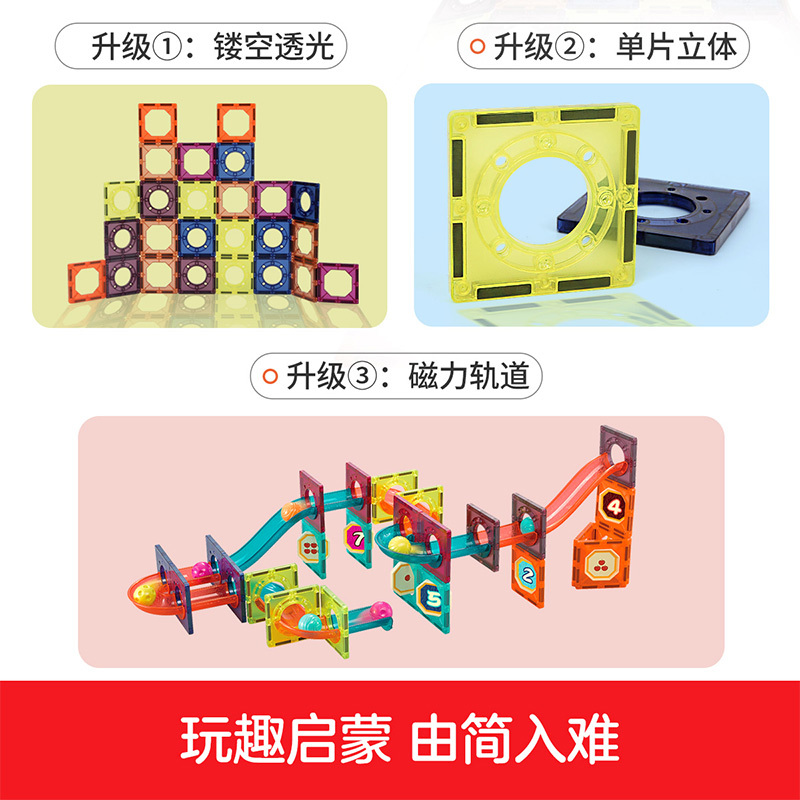 纽奇(Nukied)儿童磁力片彩窗积木玩具滚珠滑道3-6岁男女孩磁力大颗粒积木 彩窗滑道滚珠磁力片101件套[彩盒包装]