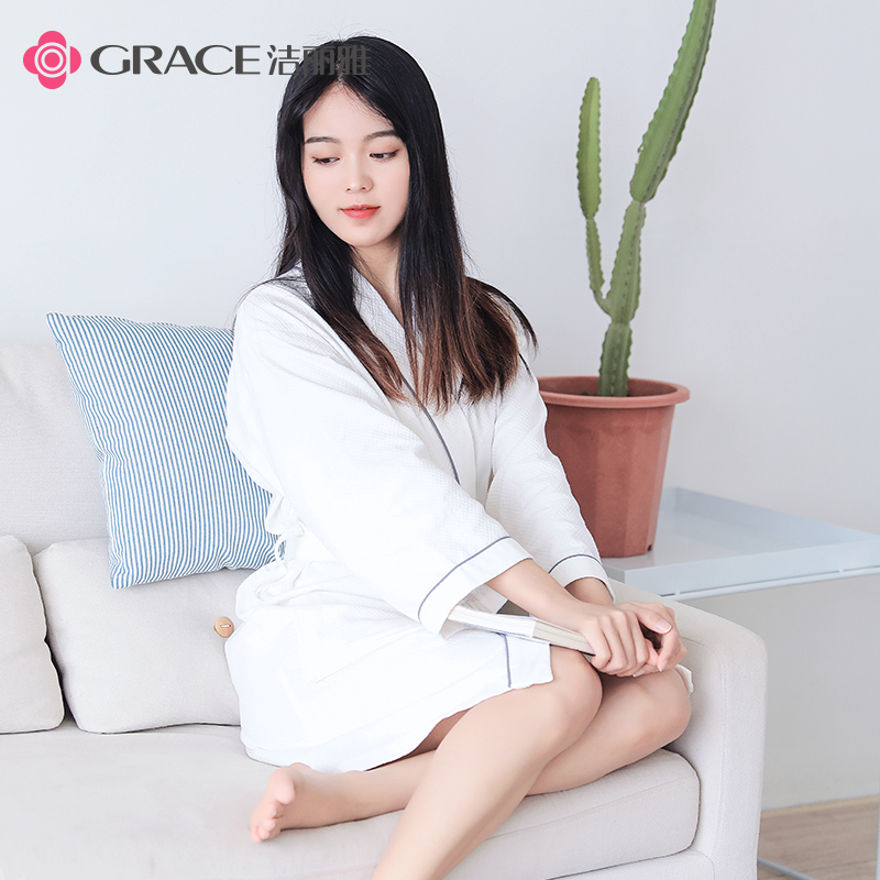洁丽雅夏季酒店浴袍女纯棉男款洗澡四季通用全棉浴衣情侣睡袍