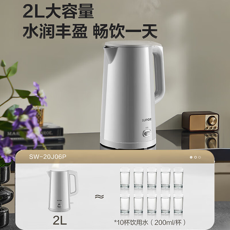 苏泊尔(SUPOR)电水壶烧水壶保温一体2L大容量家用恒温水壶316L不锈钢煮水壶开水壶SW-20J06P高清大图