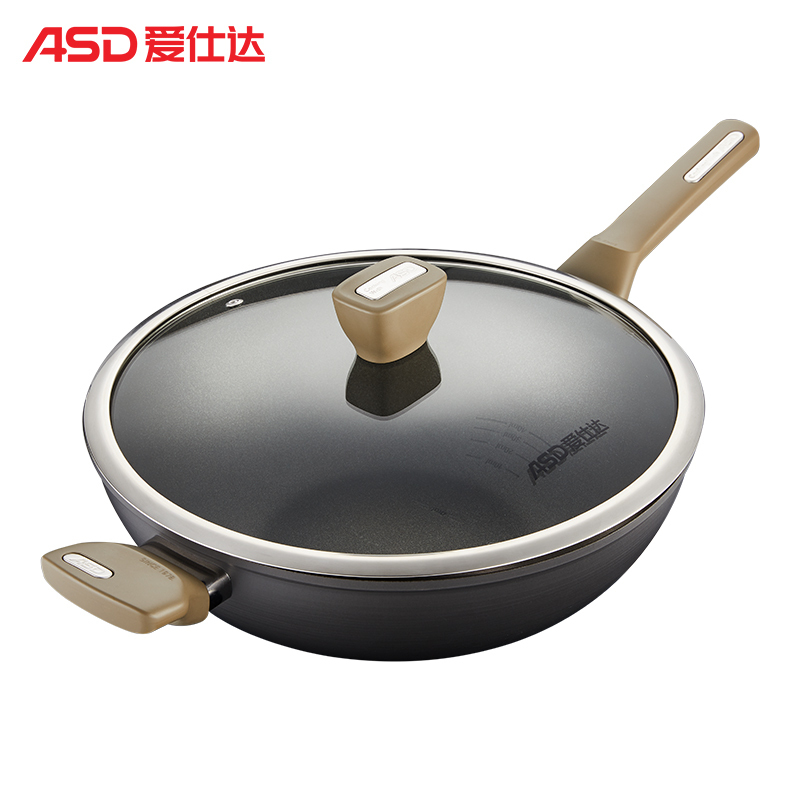 爱仕达(ASD)炒锅32CM家用不粘锅少油烟电磁炉燃气灶锅具CL32A5WG