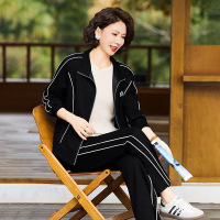 2025年新款妈妈装套装时尚洋气中老年女士休闲两件套运动服春季女 2XL(建议110-125斤） 黑色套装