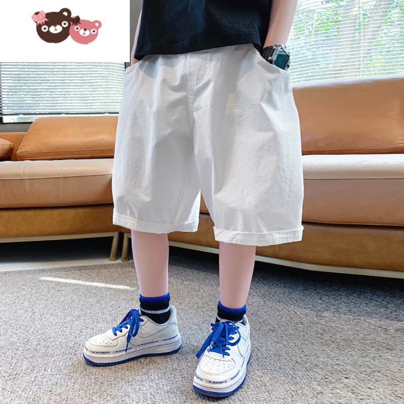 绿彩虹光男童夏季白色短裤中大童夏装男孩中裤薄款外穿潮儿童五分裤子