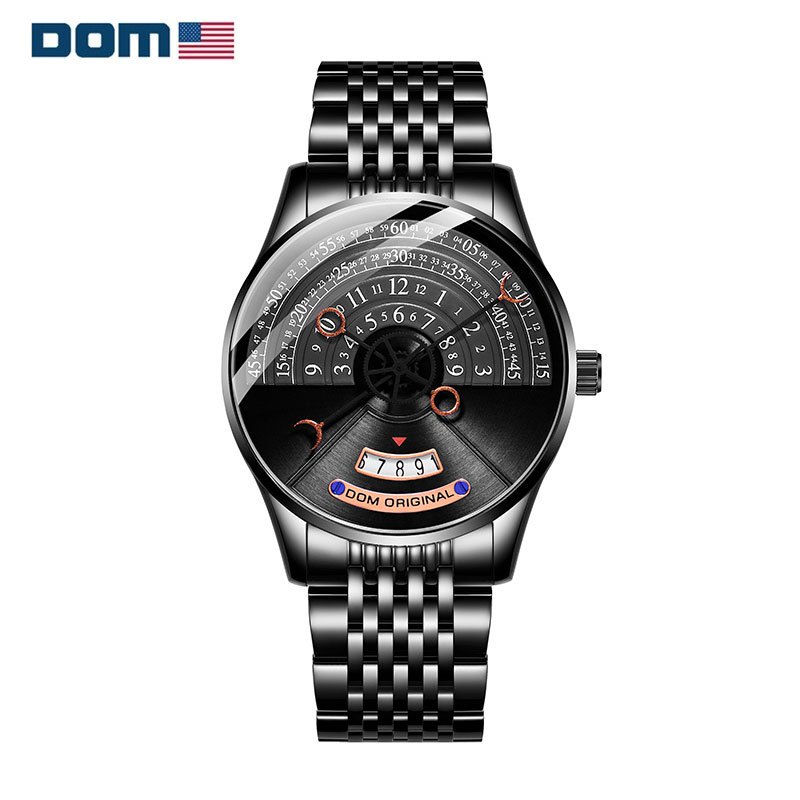 美国dom多姆品牌手表男个性走时表盘炫酷腕表时尚奢华石英表m1335bk