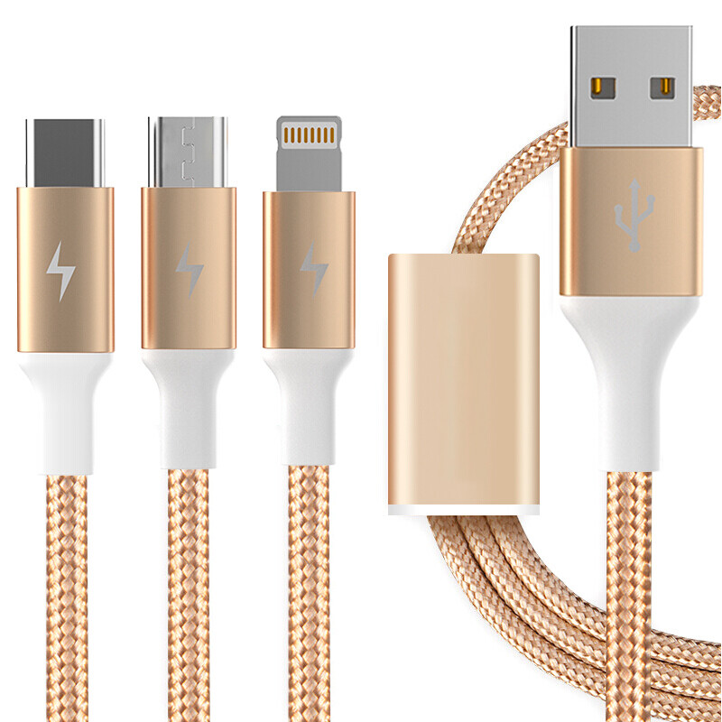 ESCASE 数据线三合一苹果充USB充电器线适用Type-c安卓iPhone14P华为Mate60/p60小米 黑色高清大图