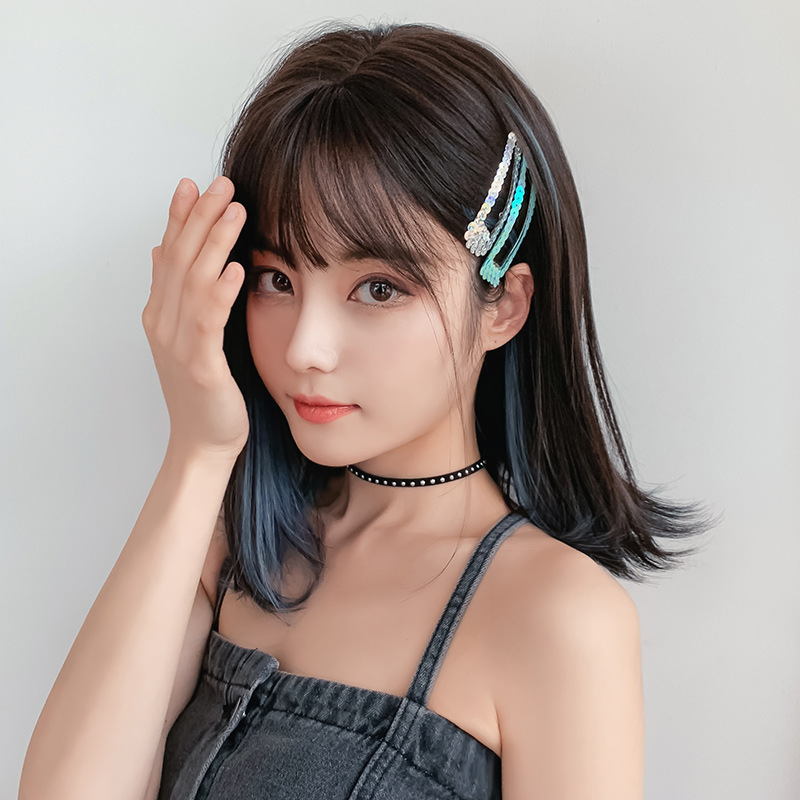 欧美新款假发长直发挑染渐变色整顶发套微卷中长直发微卷