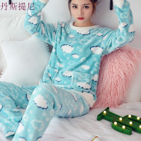 睡衣女甜美可爱大码珊瑚绒加绒加厚长袖法兰绒家居服秋冬季套装暖
