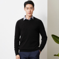 恒源祥羊毛衫男秋冬新款100纯羊毛圆领针织衫中青年男士纯色毛青 180/96A/XL MR7502黑色V领