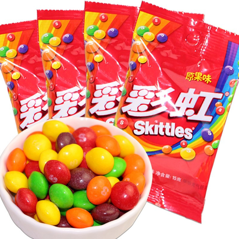 彩虹(skittles) 彩虹糖20袋(花花果味10袋 原果味10袋) 脆皮软糖装
