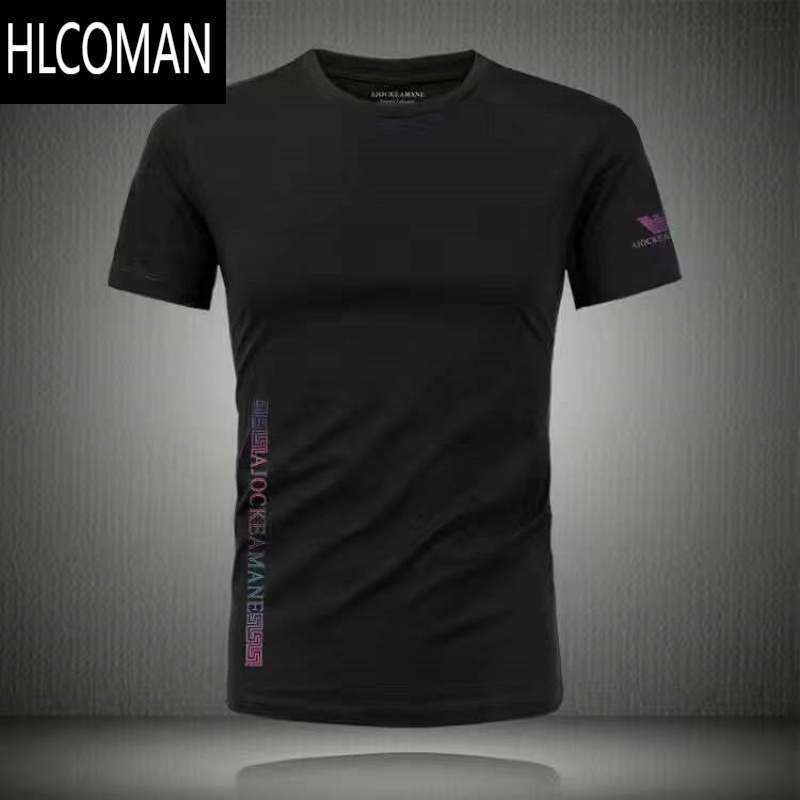 HLCOMANIE AMN莫代尔棉短袖t恤男士白色修身冰丝2021新款夏季圆领打底衫