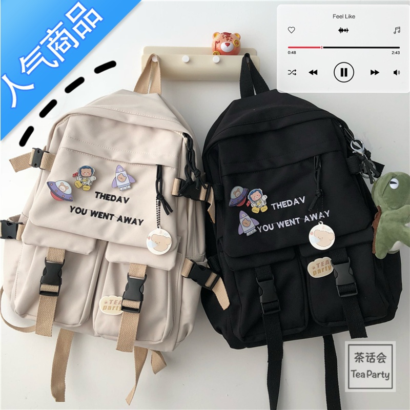 FENGHOU日系ins风复古工装双肩包韩版原宿ulzzang高中学生书包女旅行背包
