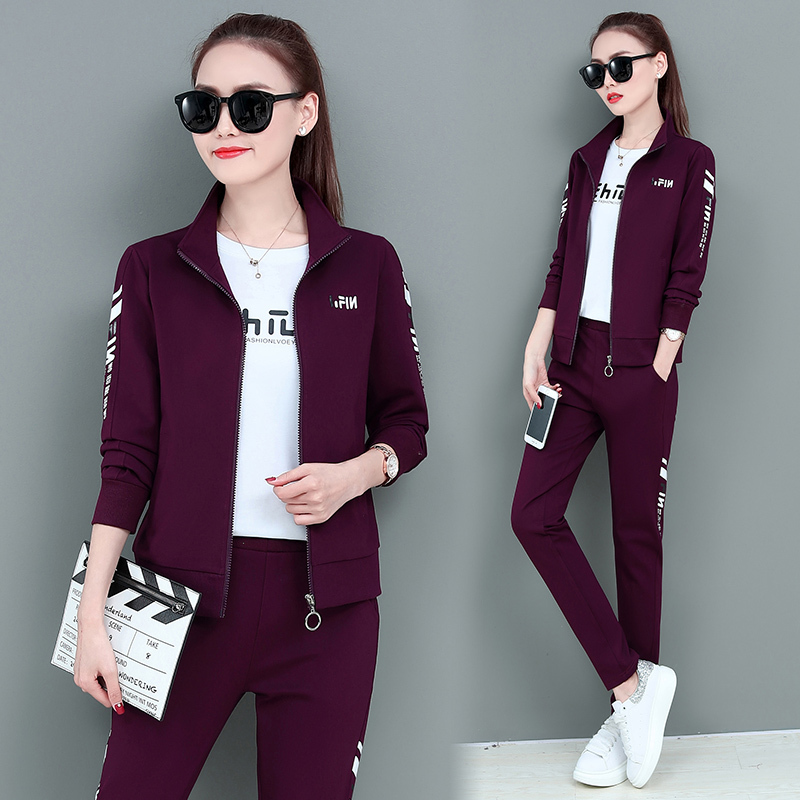 高档运动服休闲运动套装女春季新款时尚长袖外套大码妈妈卫衣秋装三