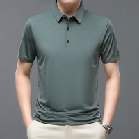 夏季商务polo衫男短袖纯色翻领T恤冰丝中年男士宽松休闲有领衣服_1 2XL 灰绿色