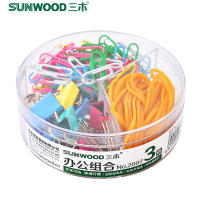 三木(SUNWOOD)2007办公组合套装橡皮筋/长尾夹/回形针用品小中大号长尾夹票夹金属彩色燕尾夹文件铁夹子混色5筒