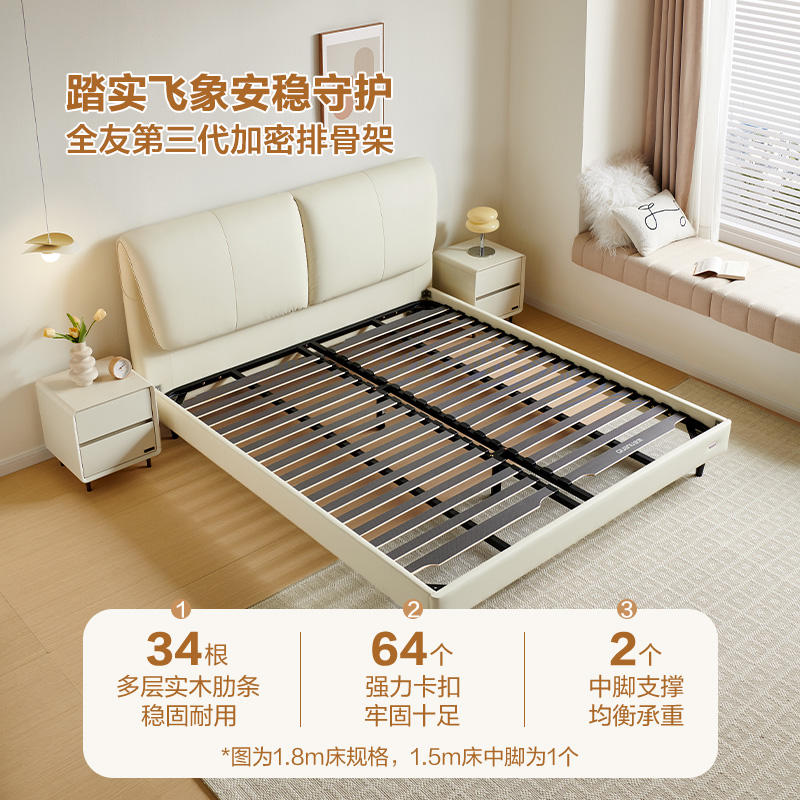 全友家居现代简约大象耳朵皮艺软包床主卧室双人大床高清大图