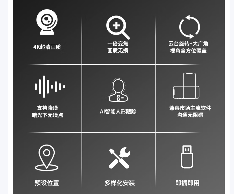 纽曼NM-S110智能4K超清视频 会议摄像头 10倍光学变焦 自动聚焦 人行跟踪 直播录像摄像机高清大图