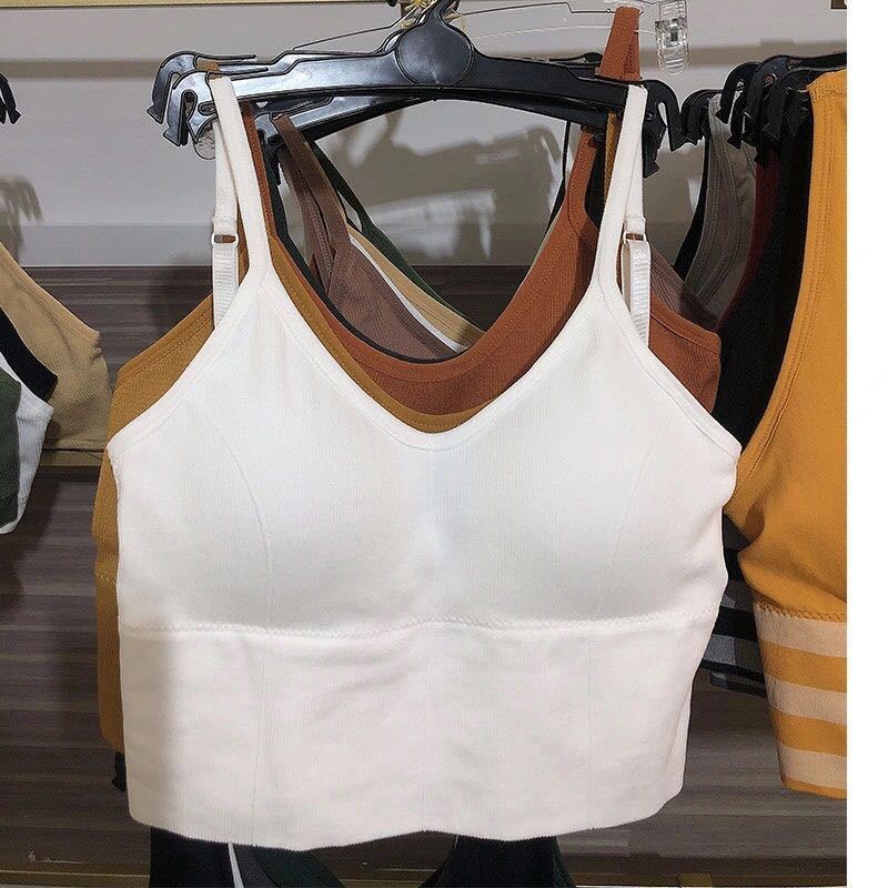 suntek网红卡卡u型美背内衣背心女外穿潮显小吊带胸垫上衣薄款胸罩