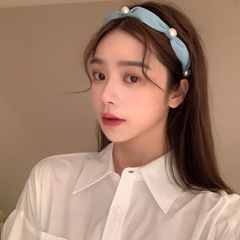 Jasmine茉莉公主的百搭发箍甜美珍珠气质发卡外出发带发饰女头饰 B版天蓝色珍珠发箍