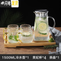 三维工匠防爆凉白开水壶玻璃水壶耐热客厅家用水杯套装凉水壶耐高温冷水壶 天方地圆凉水壶+4杯+托盘