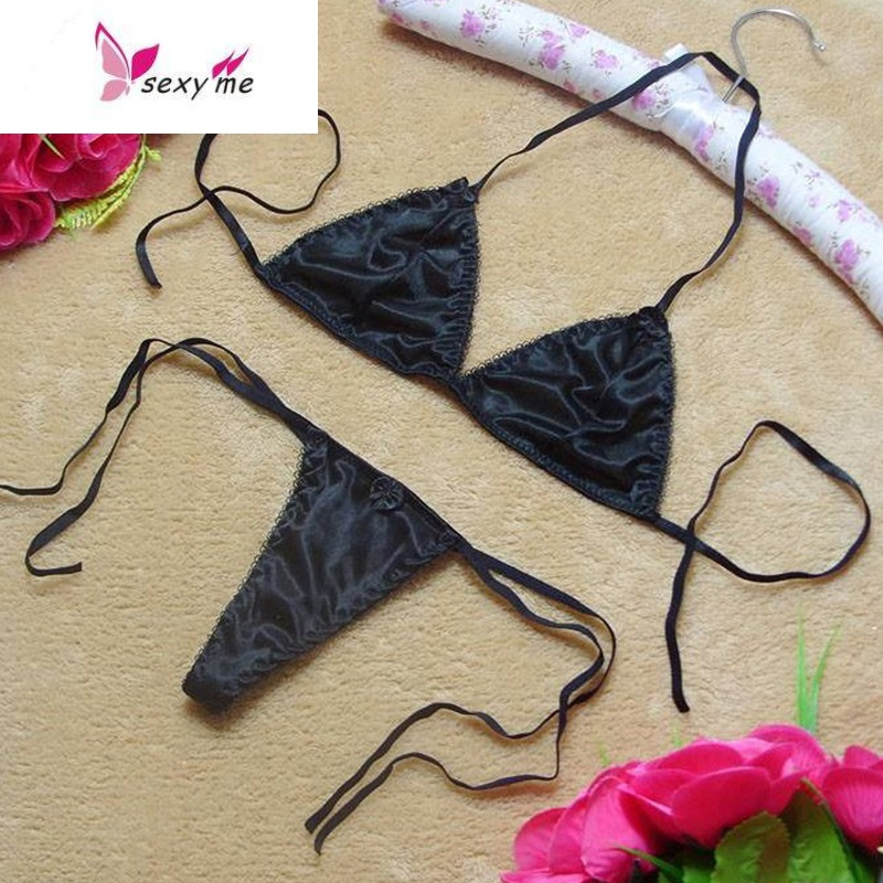 性感比基尼三点式内衣内裤女蕾丝情趣丁字t裤深v挂脖美背文胸套装文胸