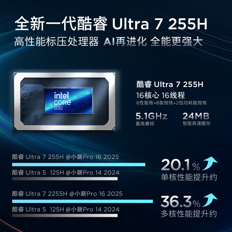 联想(Lenovo)小新Pro16c 16英寸轻薄笔记本电脑 2代酷睿Ultra7-255H 32G 1T 2.8K OLED 120Hz 1100nits高清大图