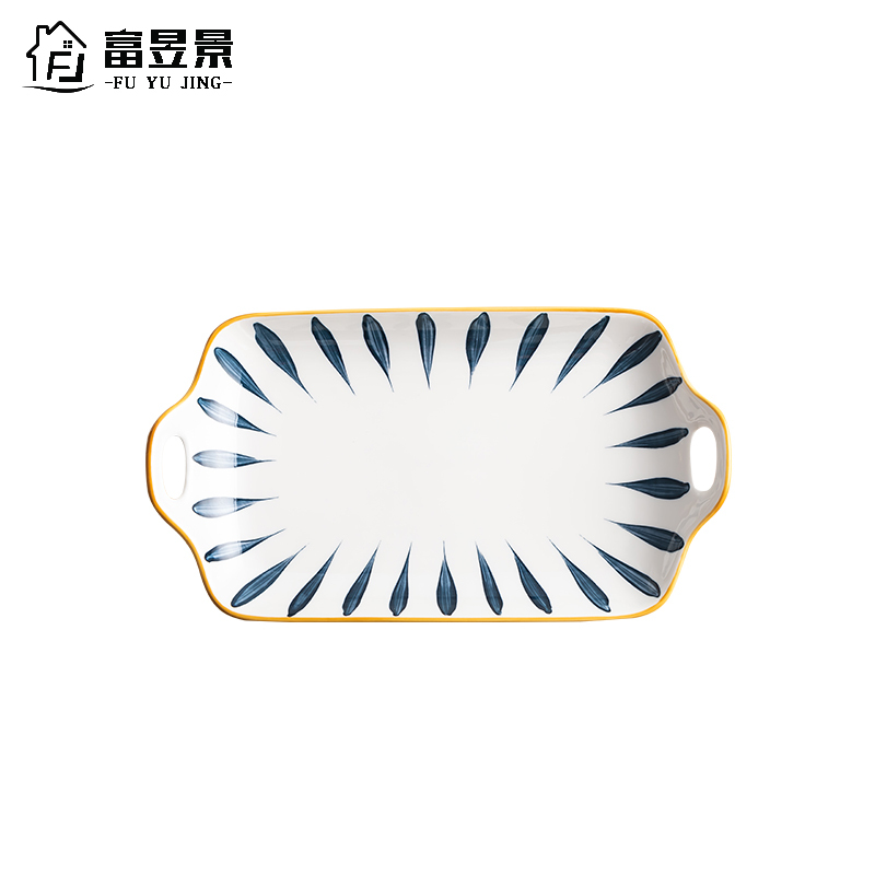 富昱景 日式家用陶瓷餐具个性创意碗碟11.5英寸双耳盘牛排西餐盘饭碗DIY组合