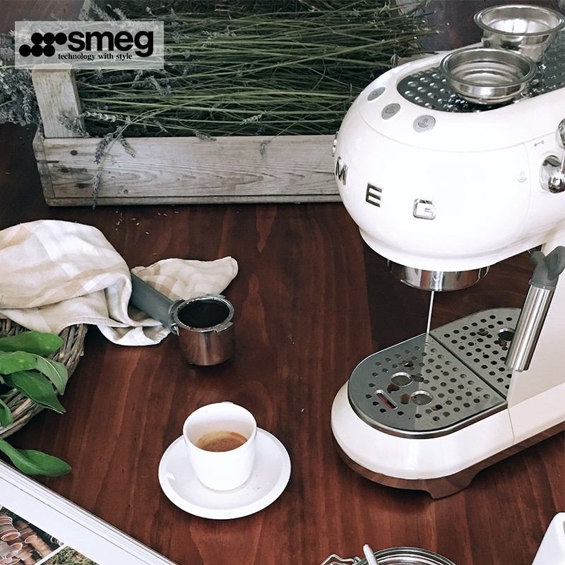 SMEG斯麦格意大利进口复古意式半自动咖啡机家用手动泵压式卡布奇诺蒸汽打奶泡ECF01多 珍珠白（2020新款颜色
