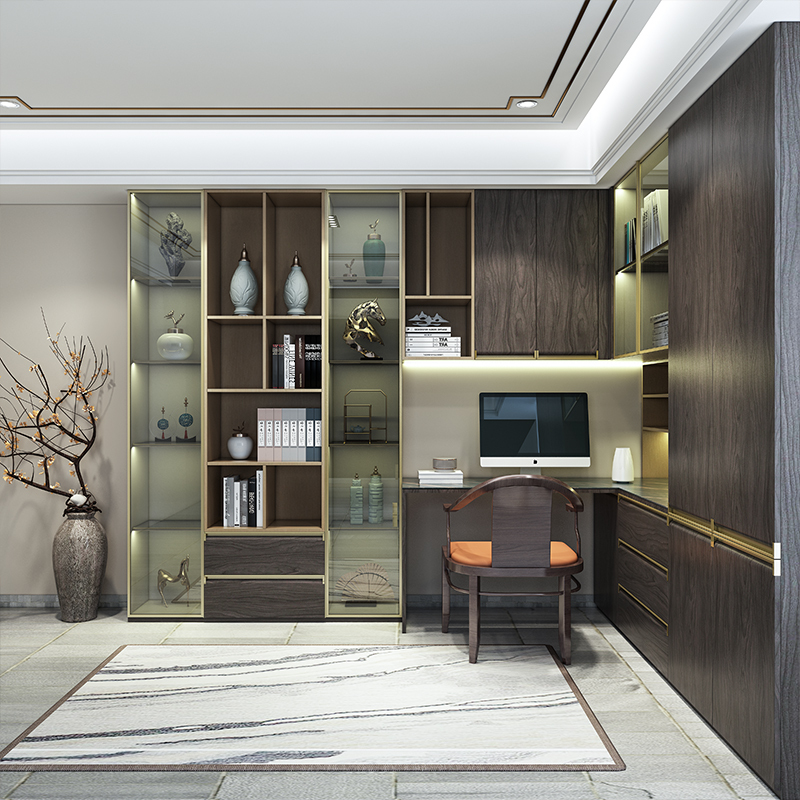 皮阿诺书房整体定制新中式书桌整体家具小桌子定制榻榻米飘窗衣柜预付