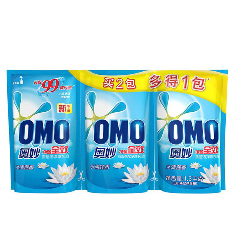 (18斤囤货装)奥妙净蓝全效洁净清新深层洁净洗衣液3KG*2+水清莲香深层洁净洗衣液500g*6[联合利华]