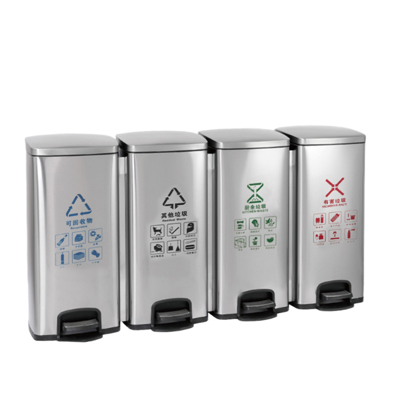 斯赞 不锈钢分类脚踏双桶垃圾桶 120L(30L*4) 个高清大图