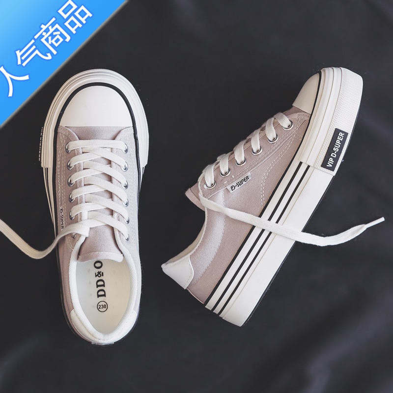 SUNTEK夏季超火厚底帆布鞋女款2023新款夏款小众休闲板鞋布鞋球鞋小黑鞋高清大图