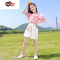绿彩虹光女童套装洋气短袖女孩2022夏装新款网红中大童格子两件套学生宽松