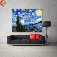 《星夜》梵高印象派油画 大画王diy世界名画柏树和星空数字油彩画 3329 梵高-星空 松木内框+自己画 40x50厘米
