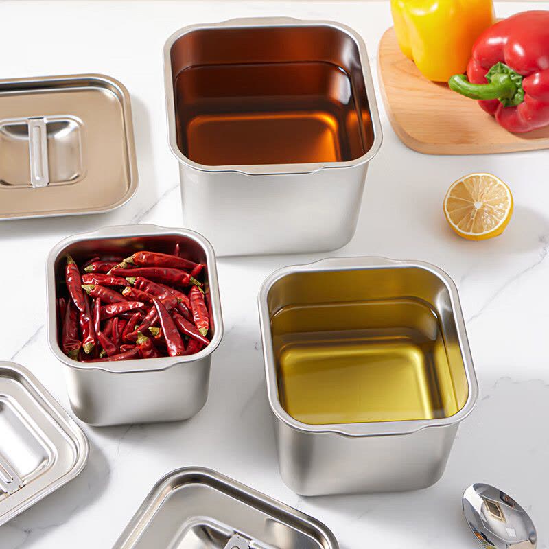 不锈钢调味罐方形味盅调味罐猪油罐油盅家用厨房果酱盆佐料收纳盒图片