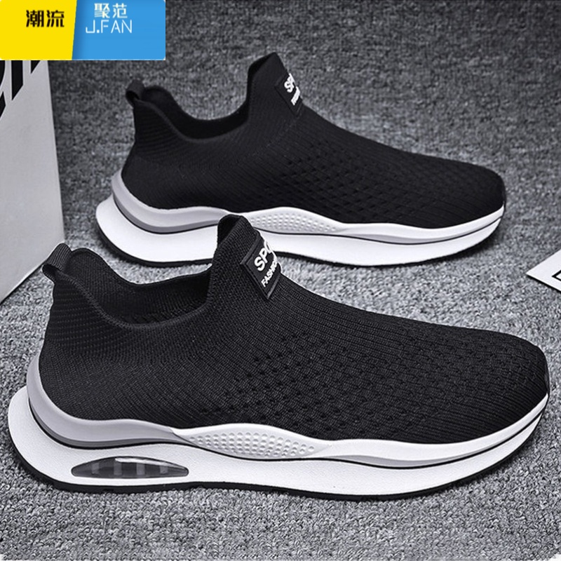 聚范飞织男鞋夏季男士一脚蹬网面鞋套脚休闲跑步运动潮鞋增高防滑夏季高清大图