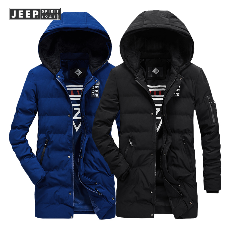 jeepspirit吉普男士棉衣棉服加厚保暖连帽防风御寒冬装中老年微弹中长