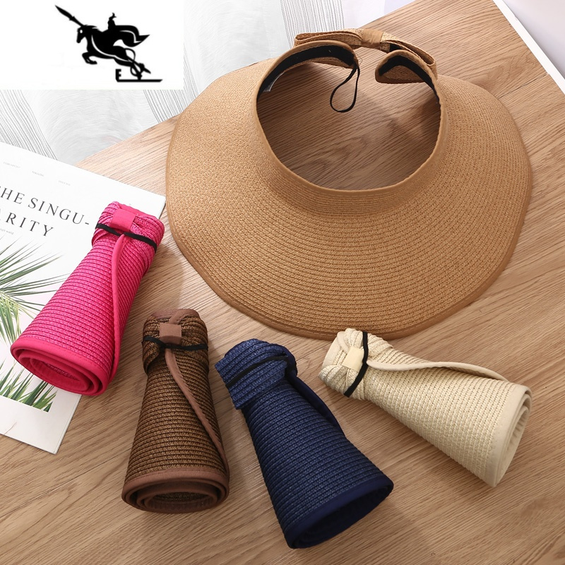 newlake夏季草帽可折叠空顶防晒太阳帽便携户外遮阳帽大沿沙滩帽可