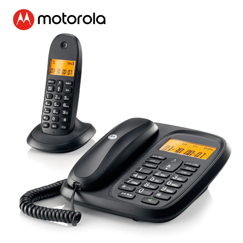 MOTOROLA CL101C 数字无绳电话机 无线座机 子母机一拖一 办公家用 内线对讲 大屏幕清晰免提固话