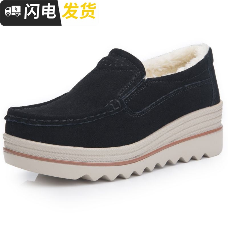 棉鞋女冬厚底增高休闲妈妈鞋松糕底一脚蹬中老年人加绒老北京布鞋启如女士高帮鞋