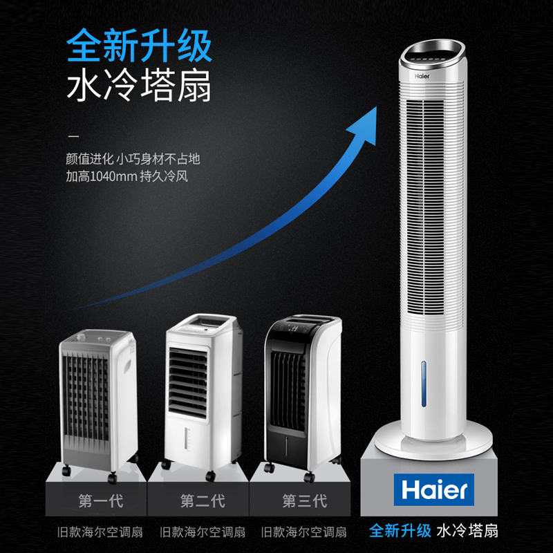 Haier/海尔空调扇FZY8611 家用轻音 遥控控制塔扇 水冷塔扇 室温显示 预约定时 3档单冷空调扇 无叶风扇
