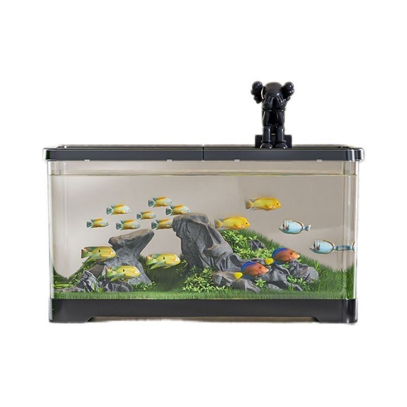 鱼缸水族箱桌面金鱼缸透明塑料客厅阳台家用造景中小型水草缸高清大图