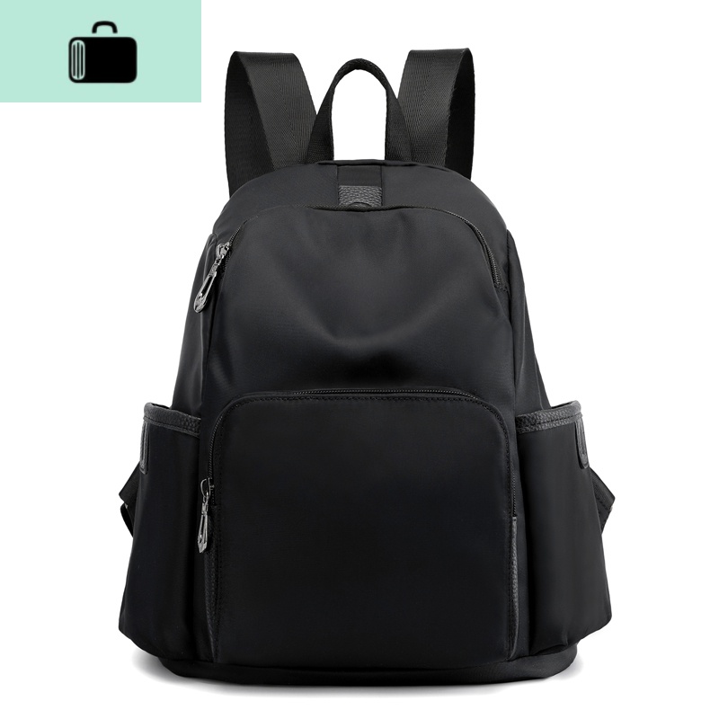 牛津布双肩包女2020新款潮韩版书包百搭时尚帆布女包包防水小背包NEW LAKE 黑色新增双侧兜