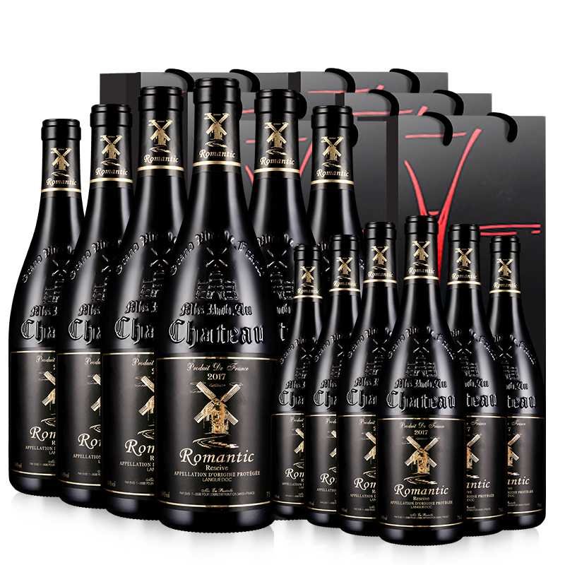 14度法国进口红酒整箱aop级罗曼蒂克干红葡萄酒750ml12