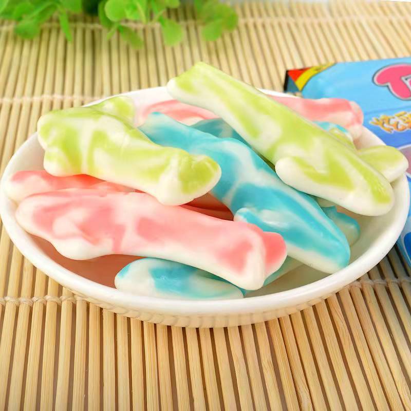 口力橡皮糖炫彩鲨鱼果汁软糖q糖小孩网红零食