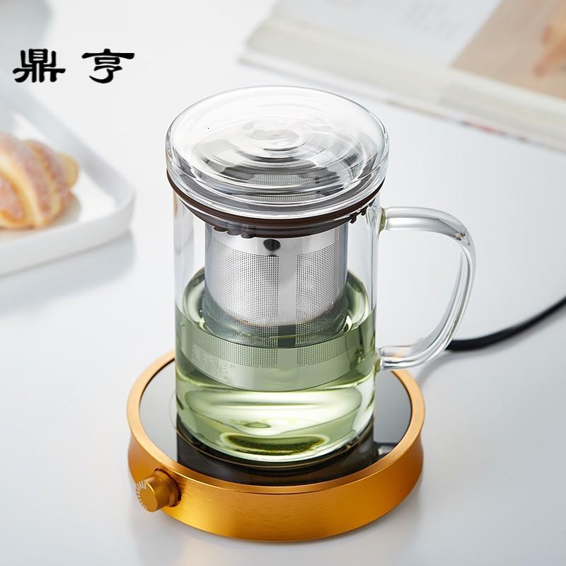 鼎亨加厚带盖过滤耐高温透明礼品水杯办公室玻璃泡茶杯茶水分离
