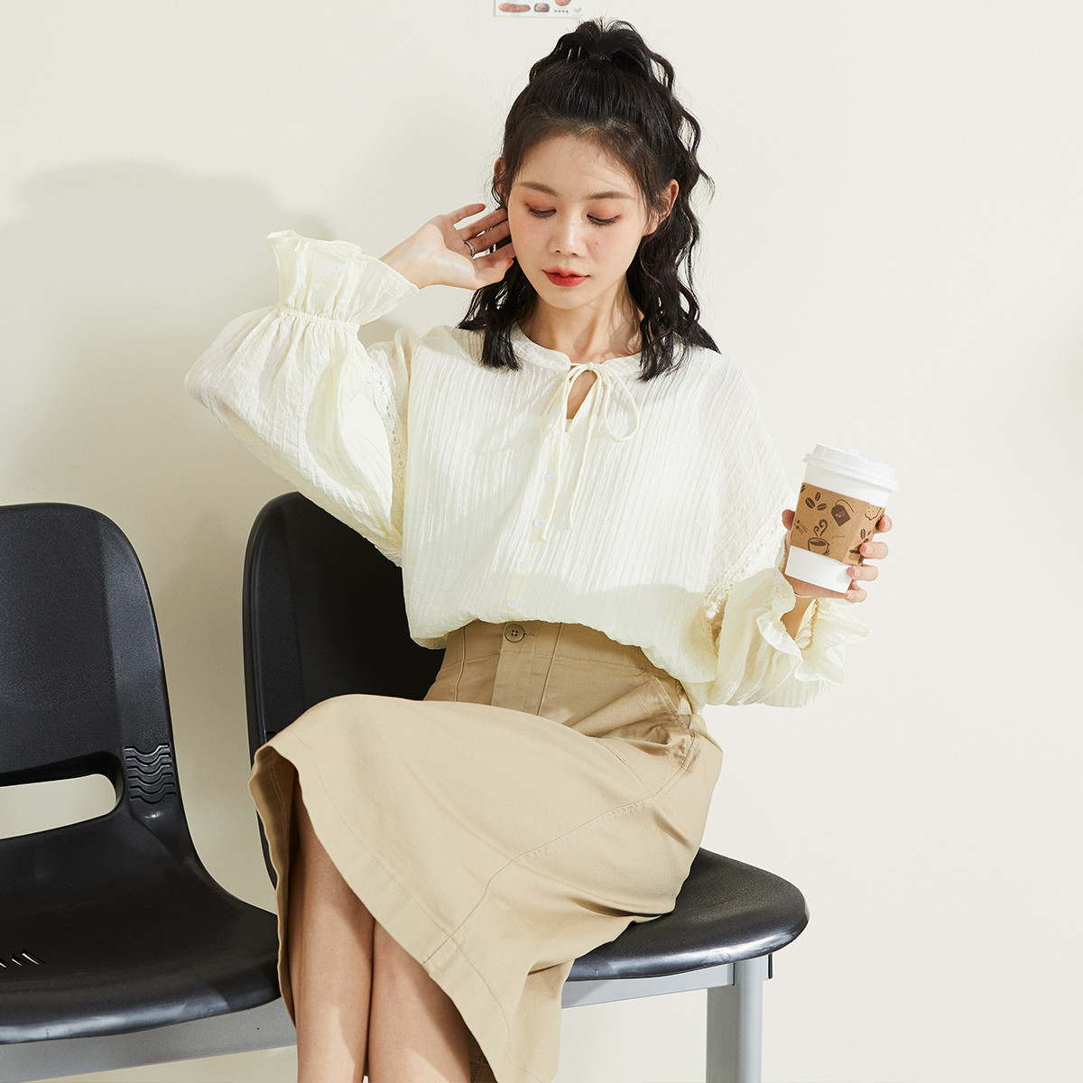 [2.5折价69元]唐狮夏季衬衫女小众设计感长袖别致淑女风上衣百搭潮