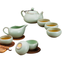彩帮 整套茶具套装 8头汝窑功夫茶具套装 景德镇瓷器茶壶茶杯茶具礼盒装端月壶家用