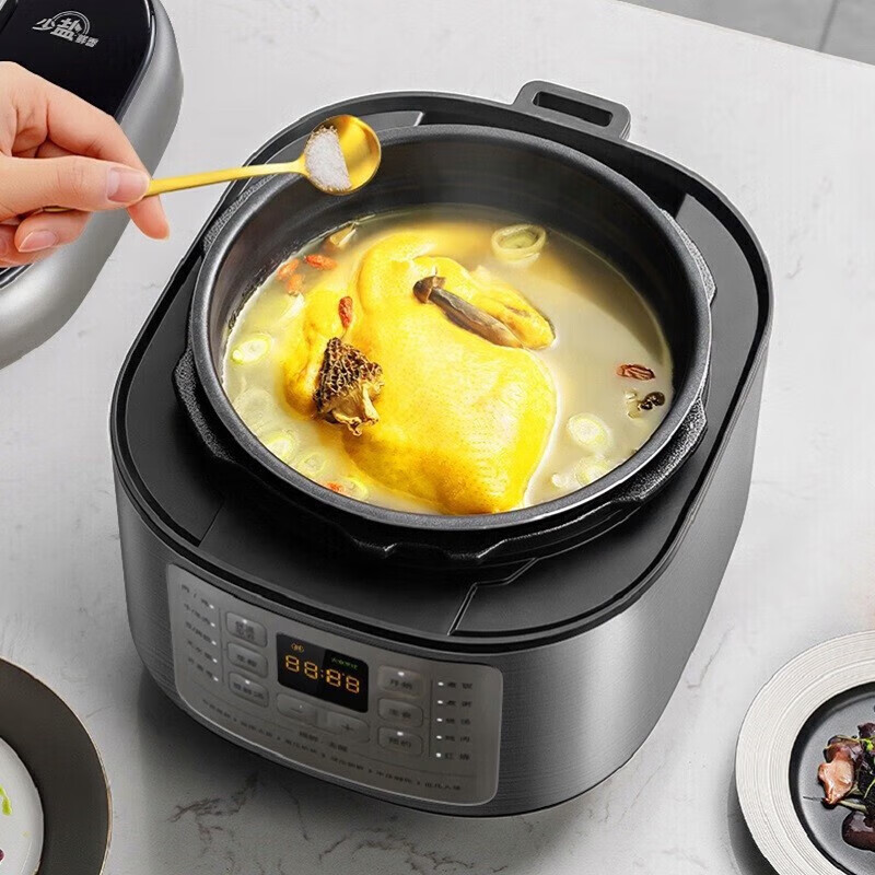 美的(Midea)电压力锅高压锅少盐提鲜电高压锅智能调压一锅双胆 MY-C643G(6L不锈钢+不粘内胆) 6L高清大图