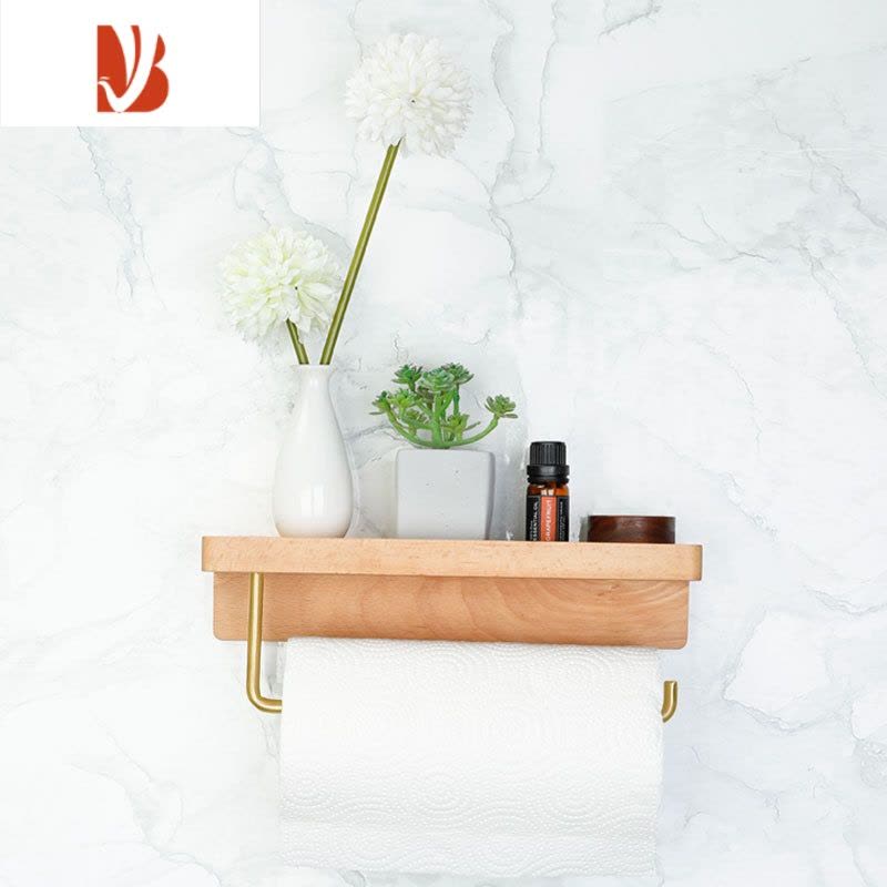 三维工匠免打孔纸巾架卫生间卷筒纸置物架厕所放手机抽纸盒壁挂黑胡桃实木 大号北美黑胡桃木卷纸架-凹槽款图片