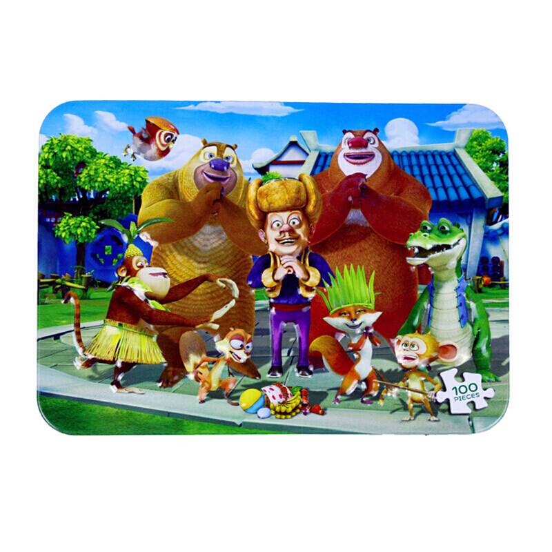 玩具拼图铁盒装儿童木质200片幼儿园活动100片熊出没之拜年参数